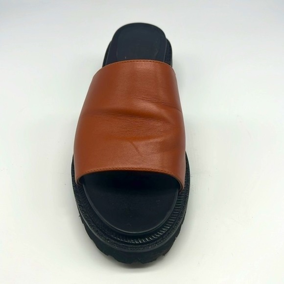 Aerosoles - Lucas Brown Leather Open Toe Chunky Black Soles Slide Sandals Size 8 - Picture 4 of 15
